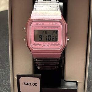 Pink Watch Casio F-91W Pink and Silver Digital Watch